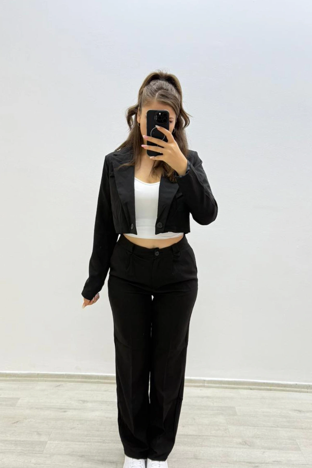 Yüksek Bel Siyah Siyah Takım