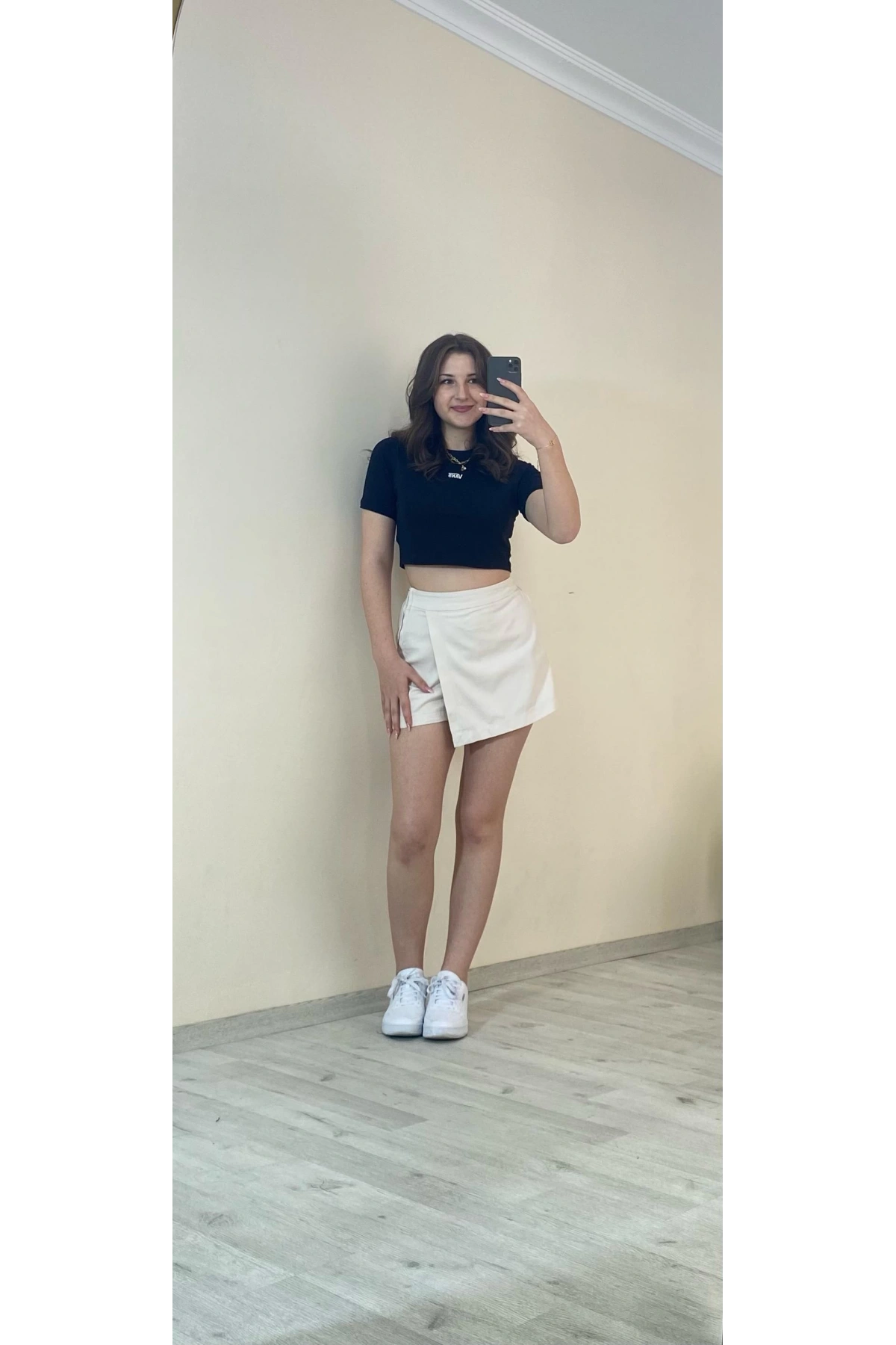 Yüksek Bel Şort Etek –Beyaz