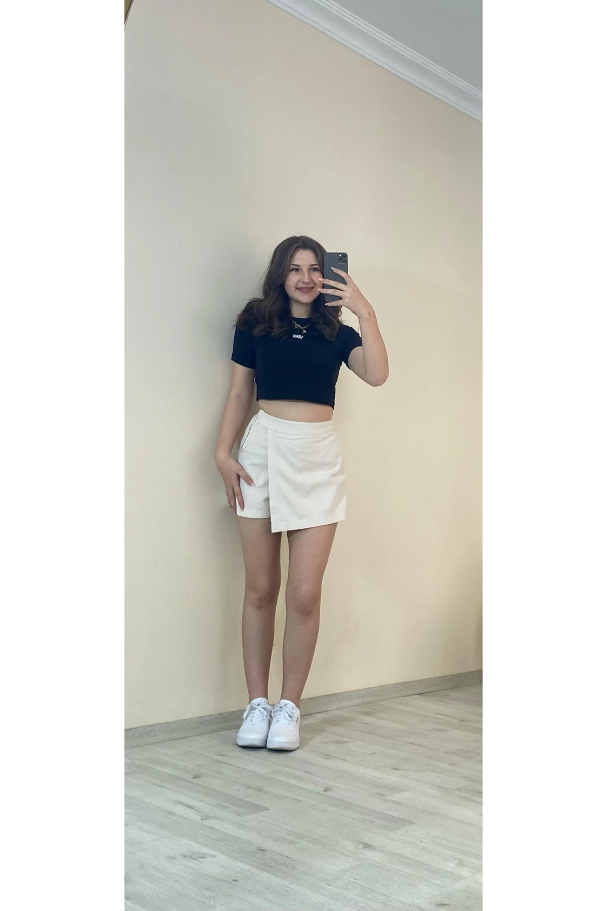 Yüksek Bel Şort Etek –Beyaz