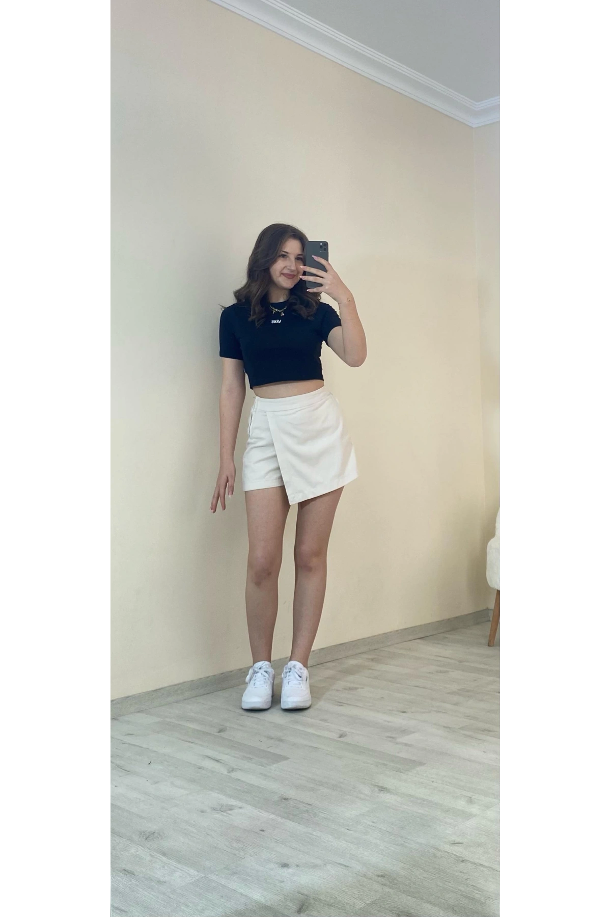 Yüksek Bel Şort Etek –Beyaz