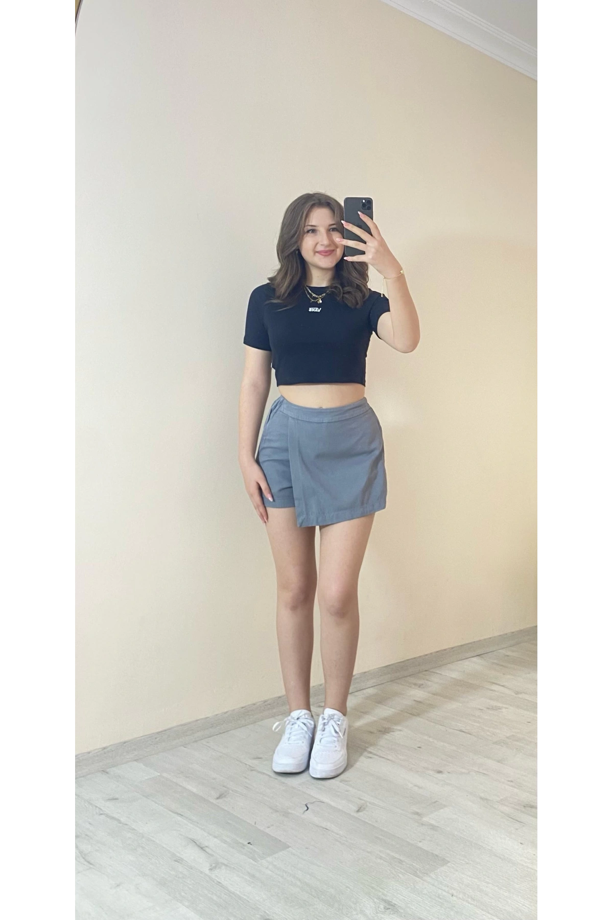 Yüksek Bel Şort Etek –Gri