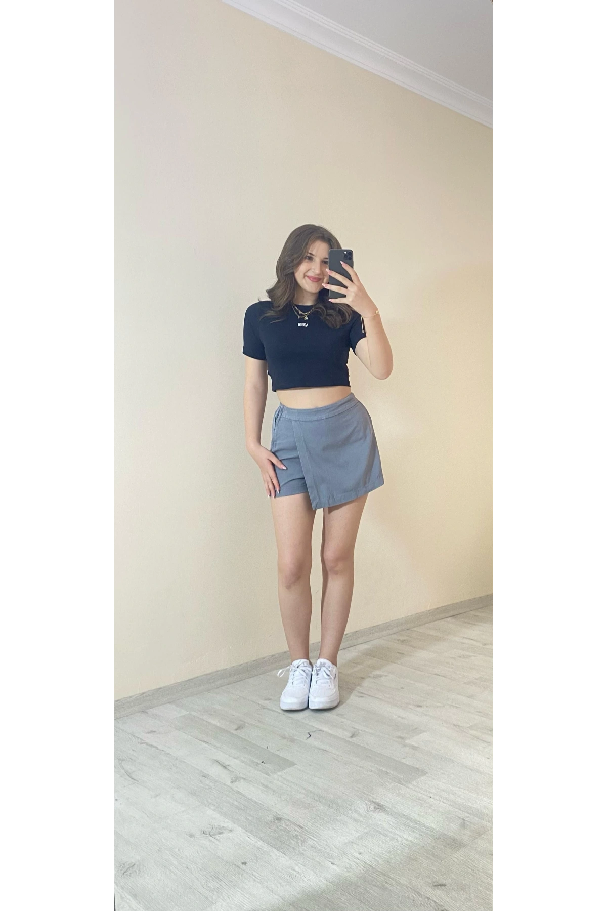 Yüksek Bel Şort Etek –Gri