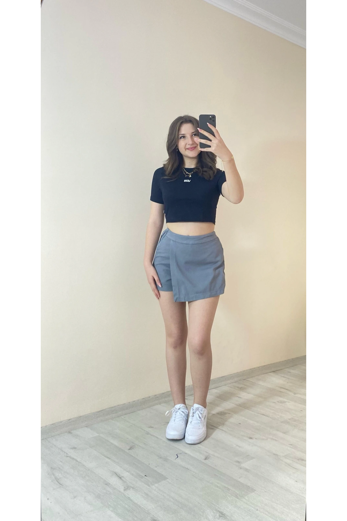 Yüksek Bel Şort Etek –Gri