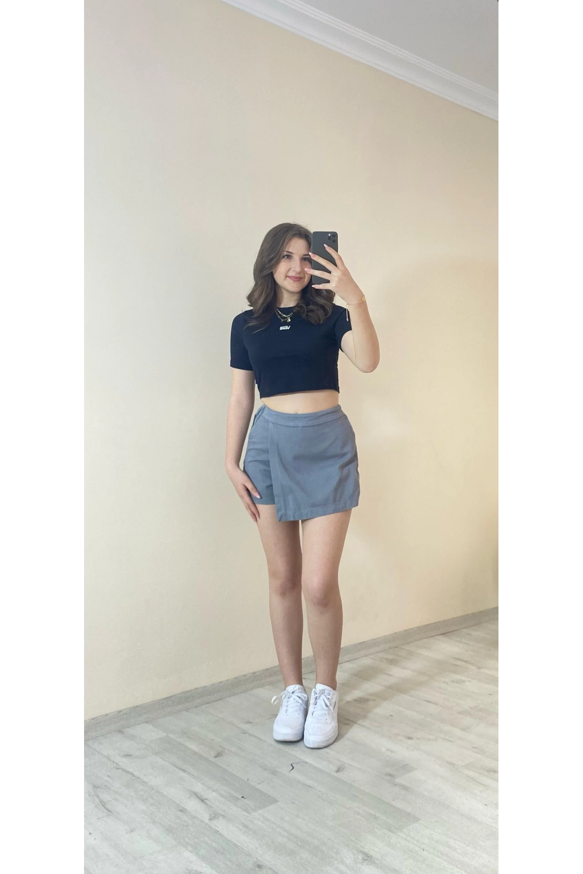 Yüksek Bel Şort Etek –Gri