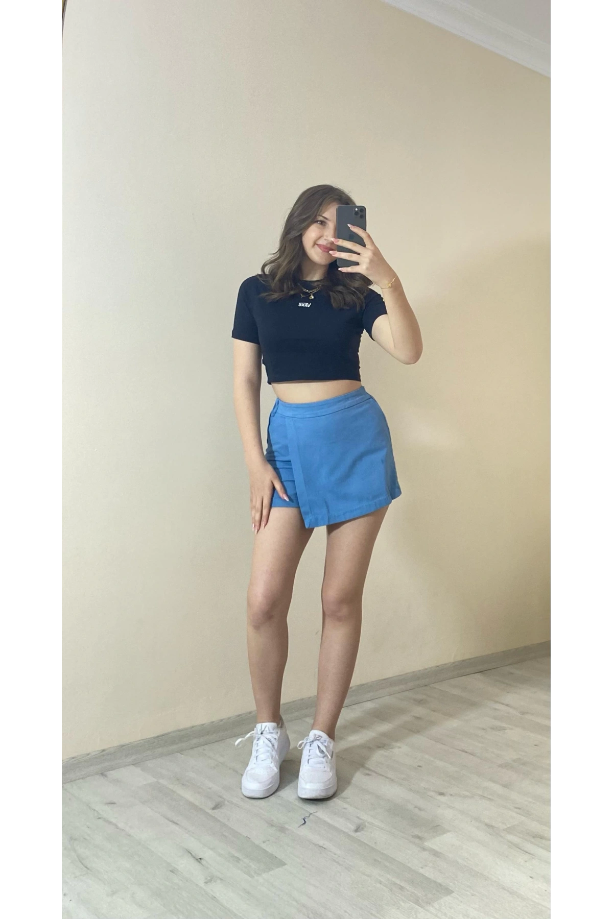 Yüksek Bel Şort Etek – Mavi