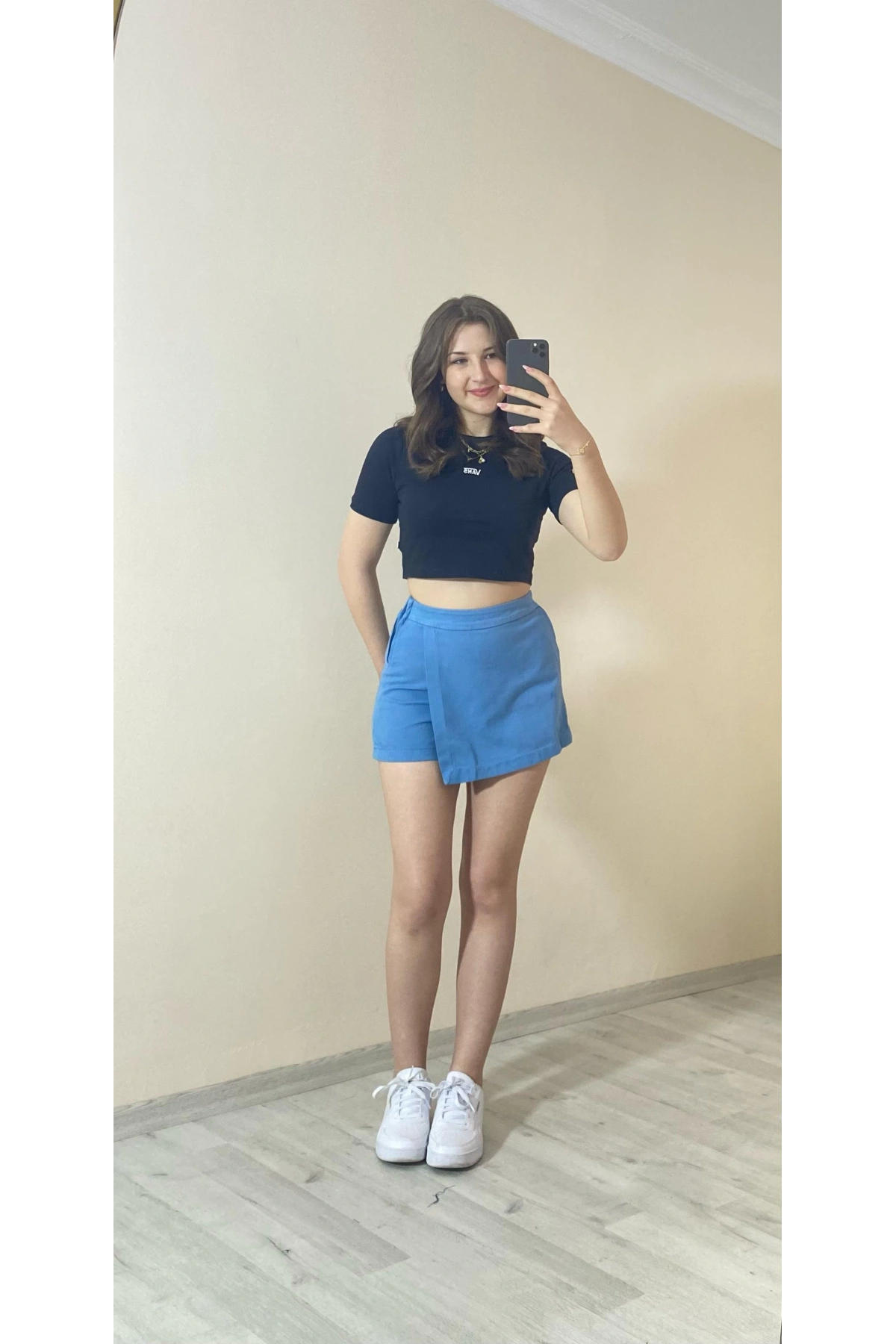 Yüksek Bel Şort Etek – Mavi
