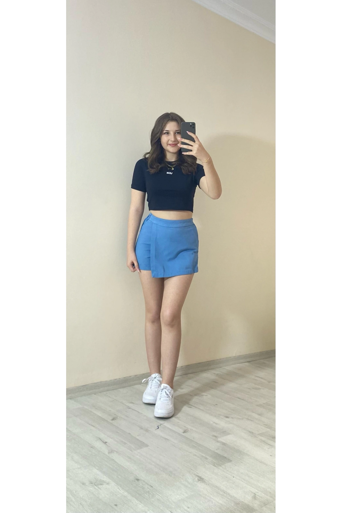 Yüksek Bel Şort Etek – Mavi