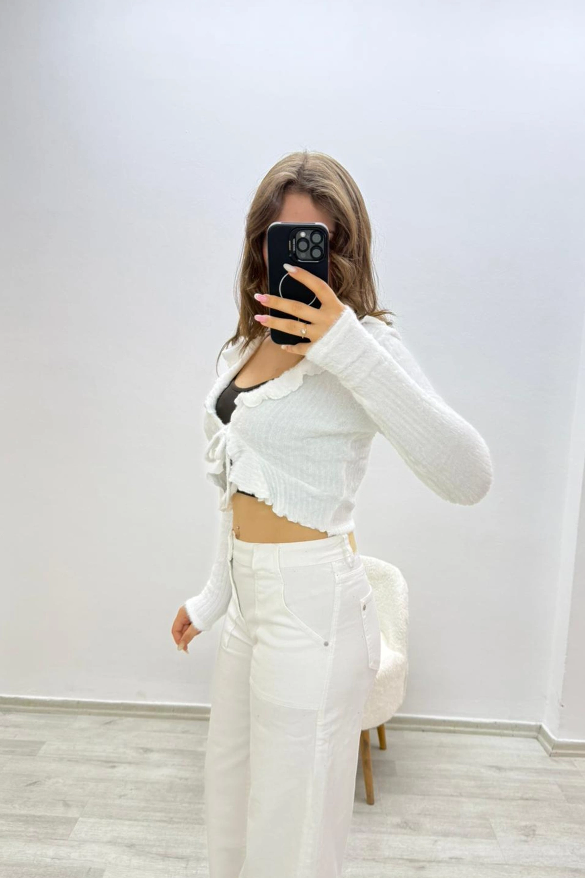 Yumoş Önden İpli Beyaz Ceket