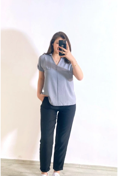 Ayrobin Kumaş Gömlek Gri