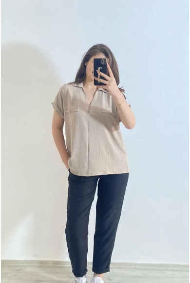 Ayrobin Kumaş Gömlek Krem