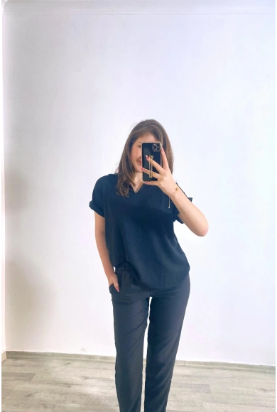 Ayrobin Kumaş Rahat Kesim Gömlek Siyah