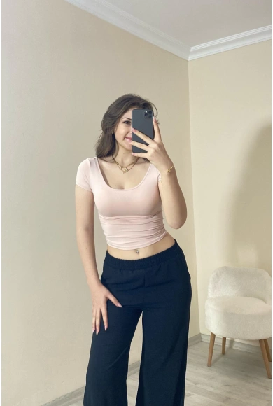 Basic Fit Polyemit Crop Tee Pudra