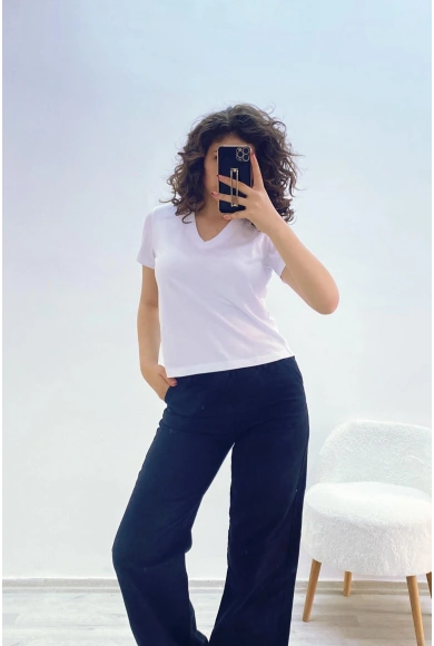 Beyaz Pamuk Dokuma Kumaş T-Shirt 