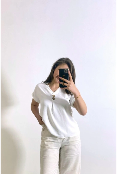 Cepli Ayrobin Kumaş Gömlek Beyaz