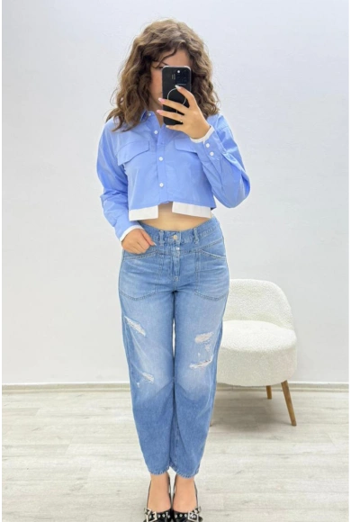 Cepli Mavi Beyaz Gömlek
