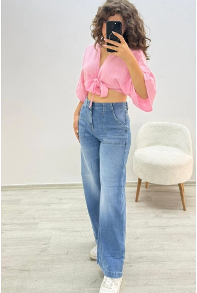 Cepli Rahat Kesim Mavi Jean Pantolon