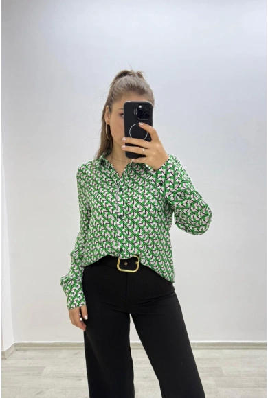 Desenli Yeşil Gömlek