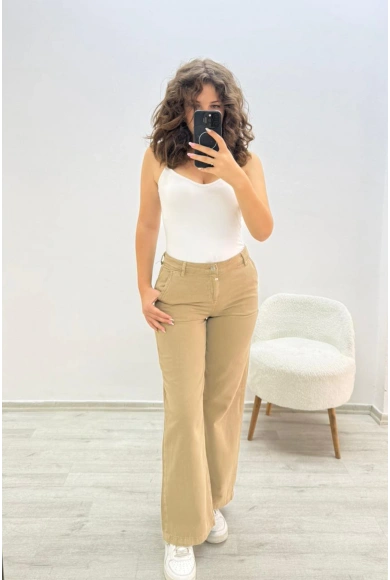Geniş Paça Bej Pantolon