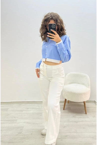 Geniş Paça Beyaz Jean Pantolon