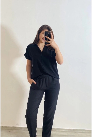 Ayrobin Kumaş Gömlek Siyah