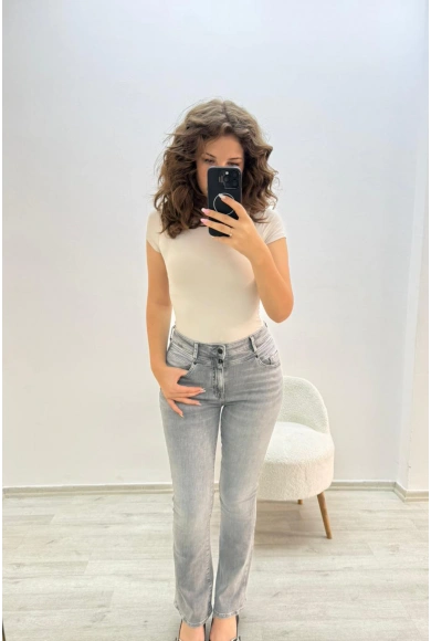 İspanyol Paça Gri Jean Pantolon