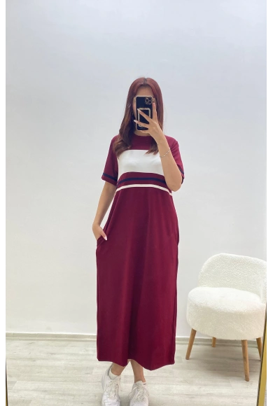 Bloklu Cepli Spor Elbise Bordo