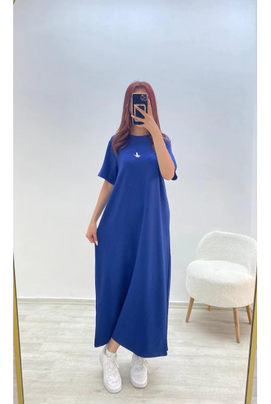 Kuş Baskılı Elbise Lacivert