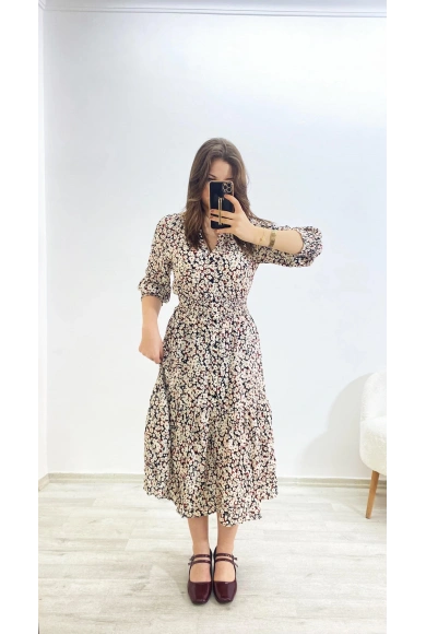 Uzun Kol Desenli Elbise