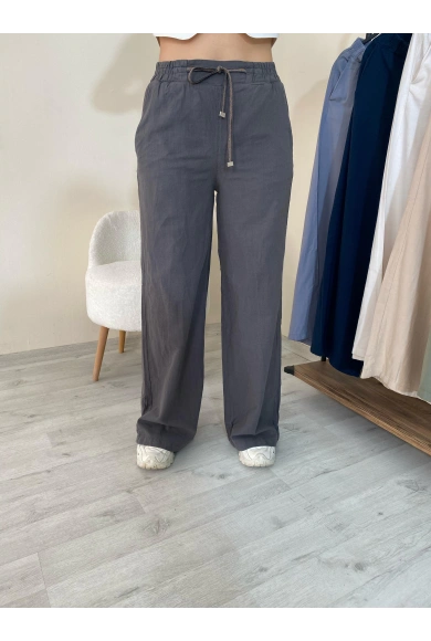 Keten Bol Paça Pantolon Füme