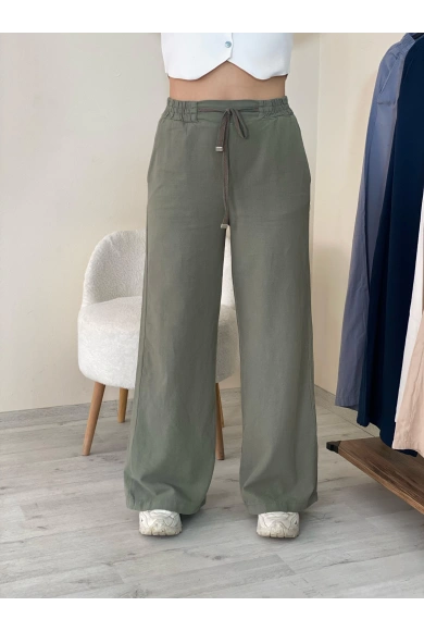 Keten Bol Paça Pantolon Haki