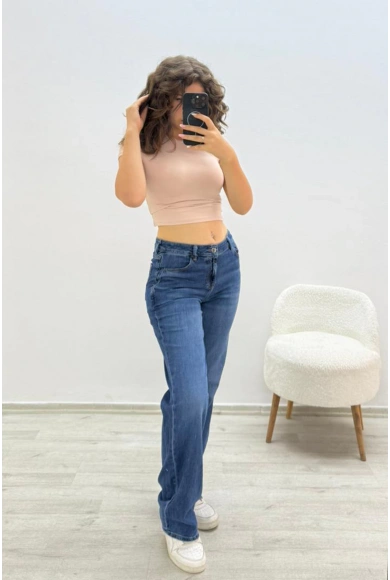 Koyu Mavi Düz Paça Mavi Jean Pantolon