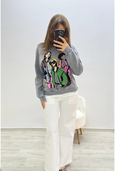 Renkli Baskılı İçi Yumoş Kazak