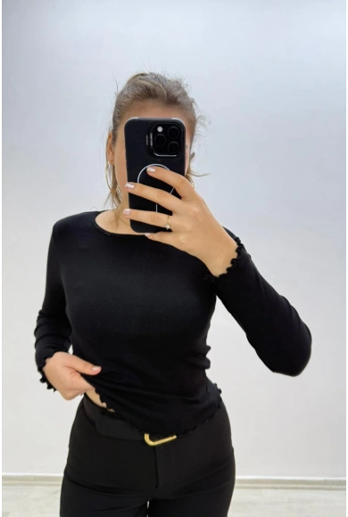 Soft Rib Basic Uzun Kollu Siyah Bluz