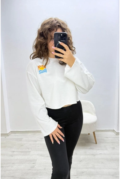 Sunrise Crop Beyaz Sweatshirt