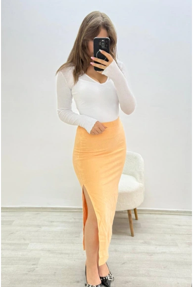 Yandan Yırtmaçlı Beli Lastikli Havlu Etek