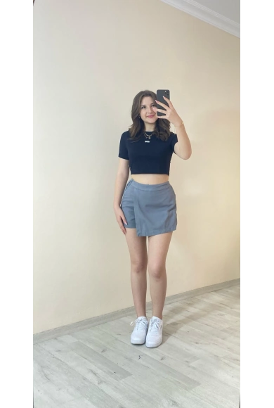 Yüksek Bel Şort Etek –Gri
