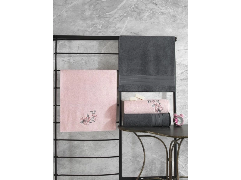 %100 Pamuk Hamam Havlu Seti Colorful Antrasit-Pembe