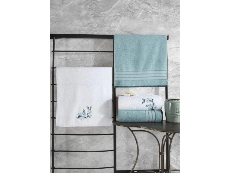%100 Pamuk Hamam Havlu Seti Colorful Mint-Beyaz