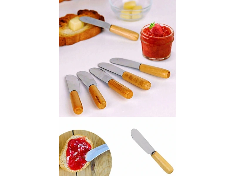 6 Adet Bambu Saplı Kahvaltı Bıçağı Tereyağı, Reçel, Çikolata Bıçağı