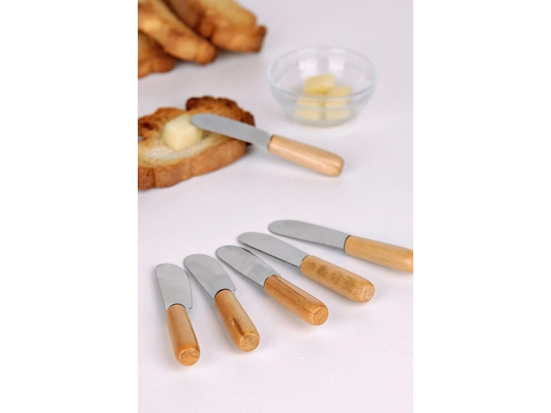 6 Adet Bambu Saplı Kahvaltı Bıçağı Tereyağı, Reçel, Çikolata Bıçağı