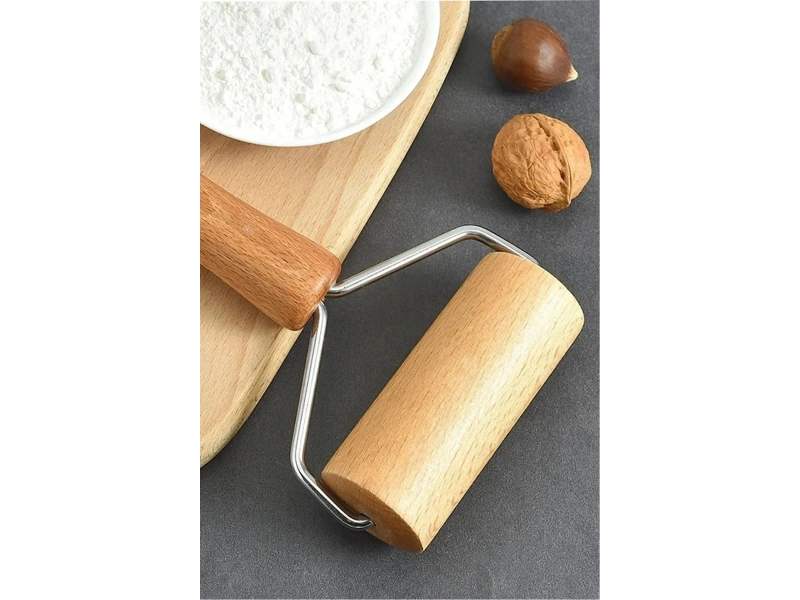 Ahşap Saplı Rulo Hamur Açıcı Merdane Pürüzsüz Oklava Pizza Börek Açma Silindir