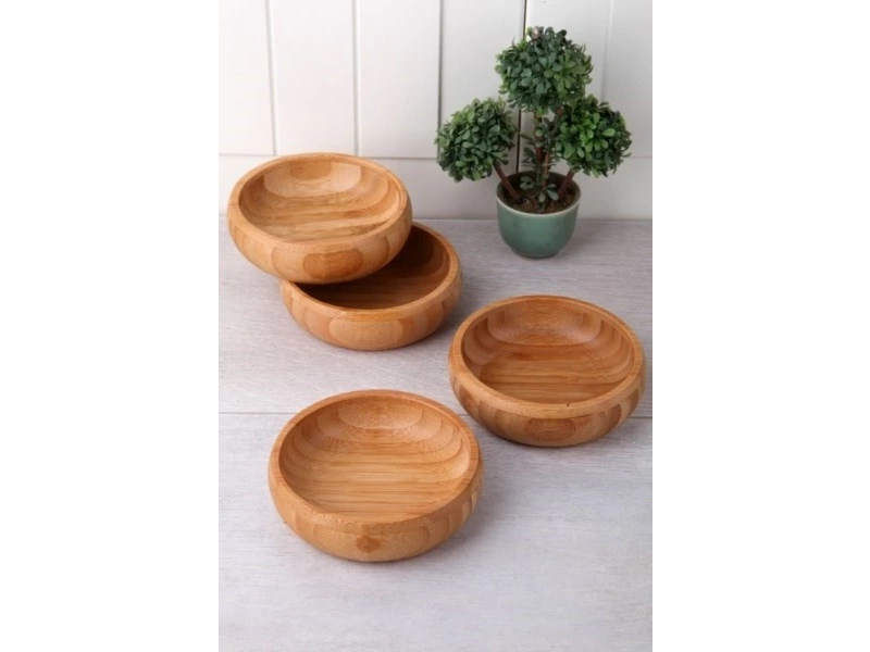 Balsa Bambu Yuvarlak 4lü Çerezlik Kase 9 cm