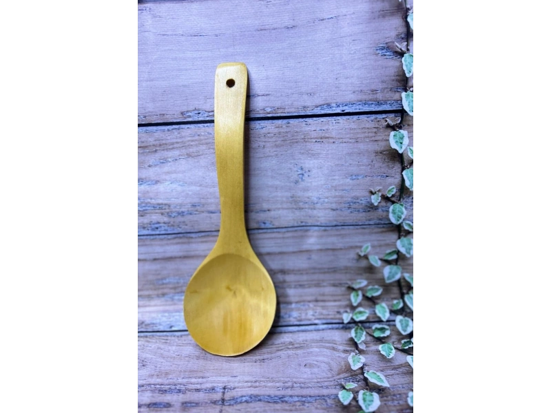 Bambu Eğri Büyük Kaşık - Delikli, Ergonomik, Çizmez Ahşap Kaşık 1 Adet 26cm