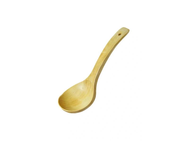 Bambu Eğri Büyük Kaşık - Delikli, Ergonomik, Çizmez Ahşap Kaşık 1 Adet 26cm