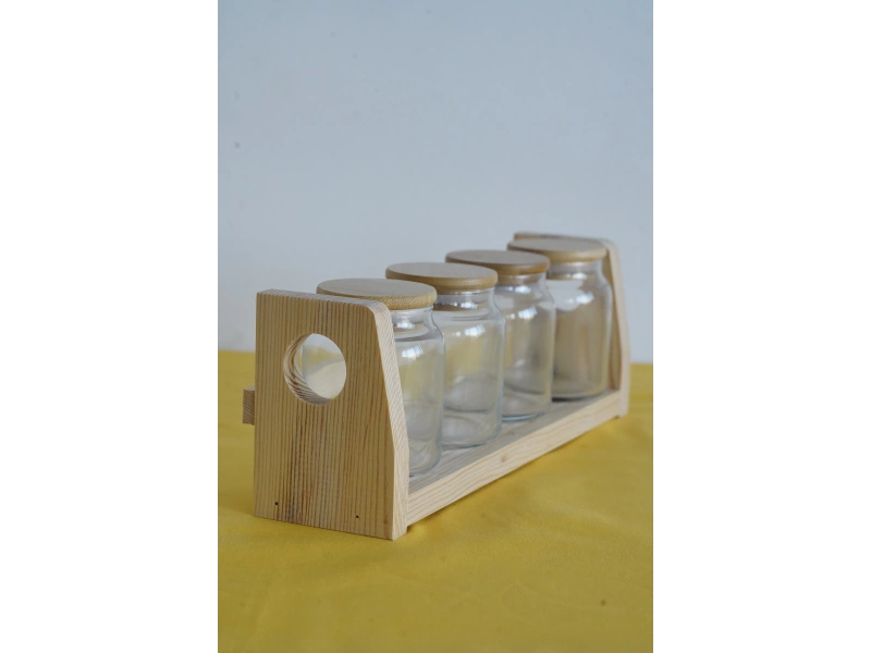 Bambu Kapaklı 4lü Cam Baharatlık