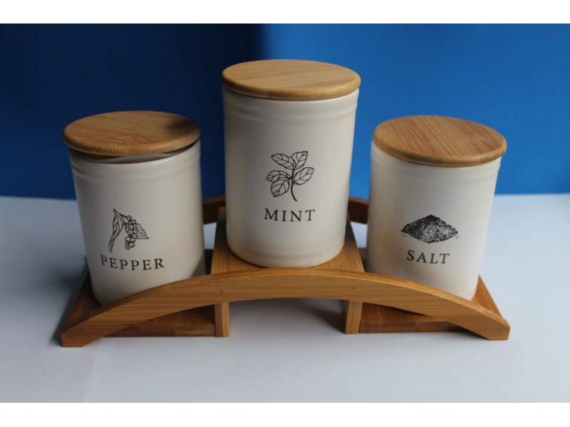Bambu Köprü Standlı 3lü Baharatlık Seti