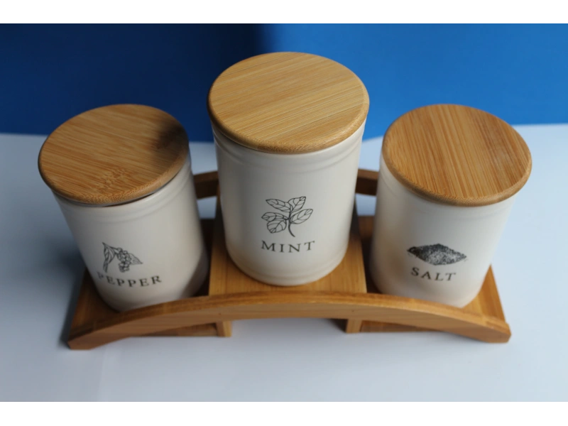 Bambu Köprü Standlı 3lü Baharatlık Seti