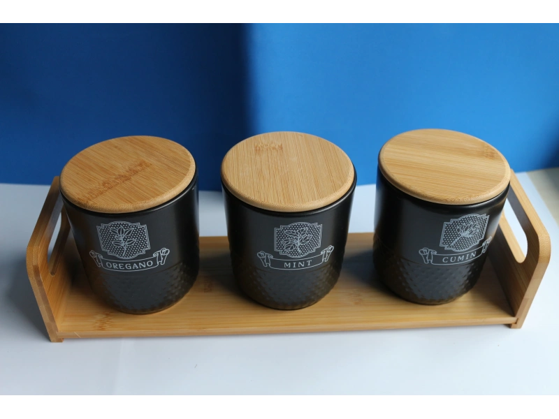 Bambu Standlı 3lü Baharat Seti Pera