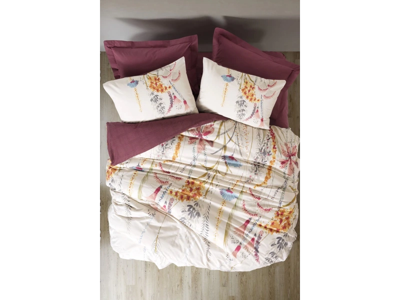 Çift Kişilik Nevresim Takımı Flos Bordo