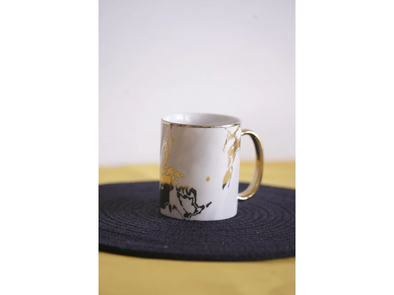 Yaldızlı Mermer Desen Porselen Kupa Tekli